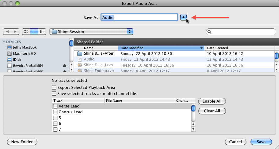 Export Audio window extended